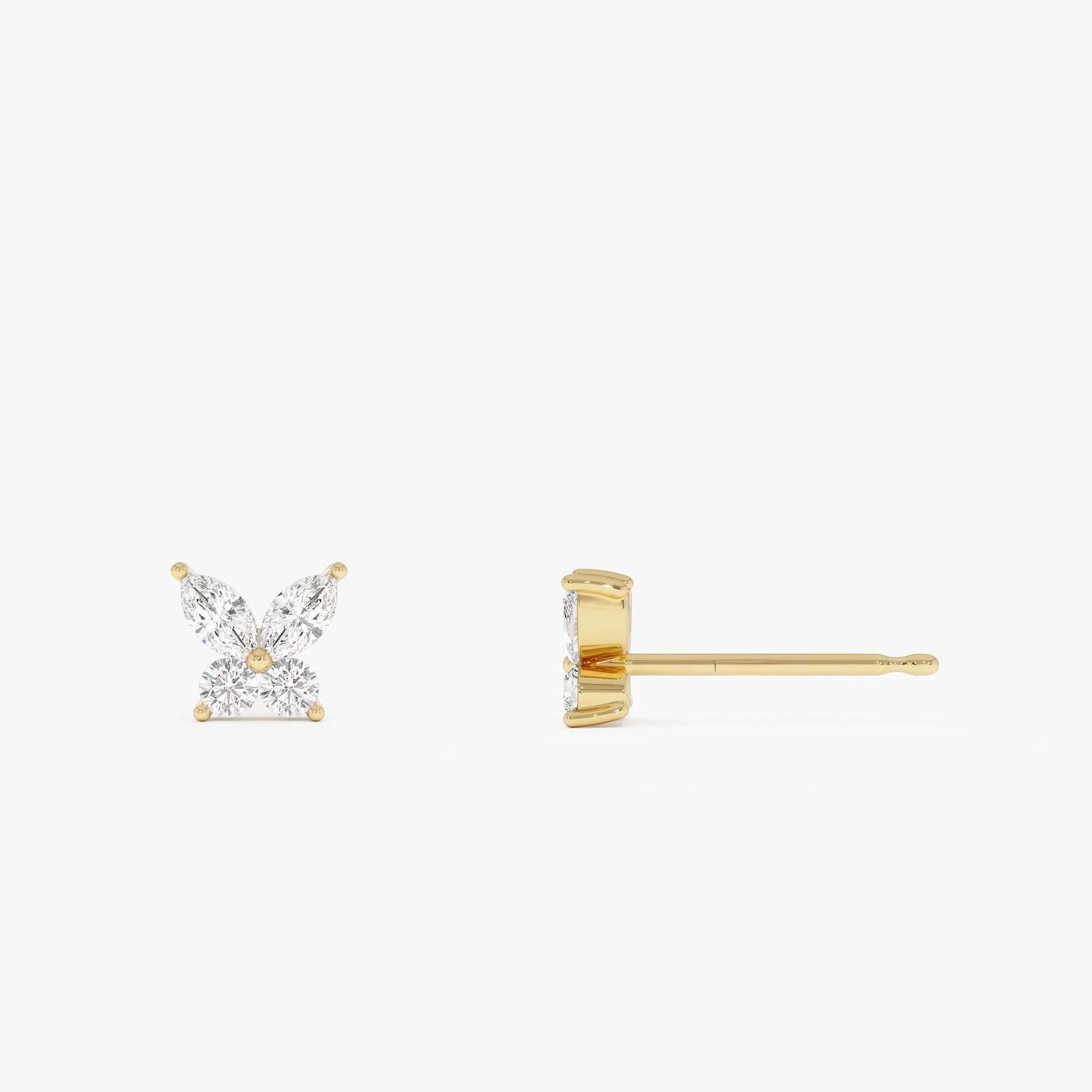 14k Gold Diamond Marquise and Round Cut Butterfly Stud Earrings 0.38 ctw