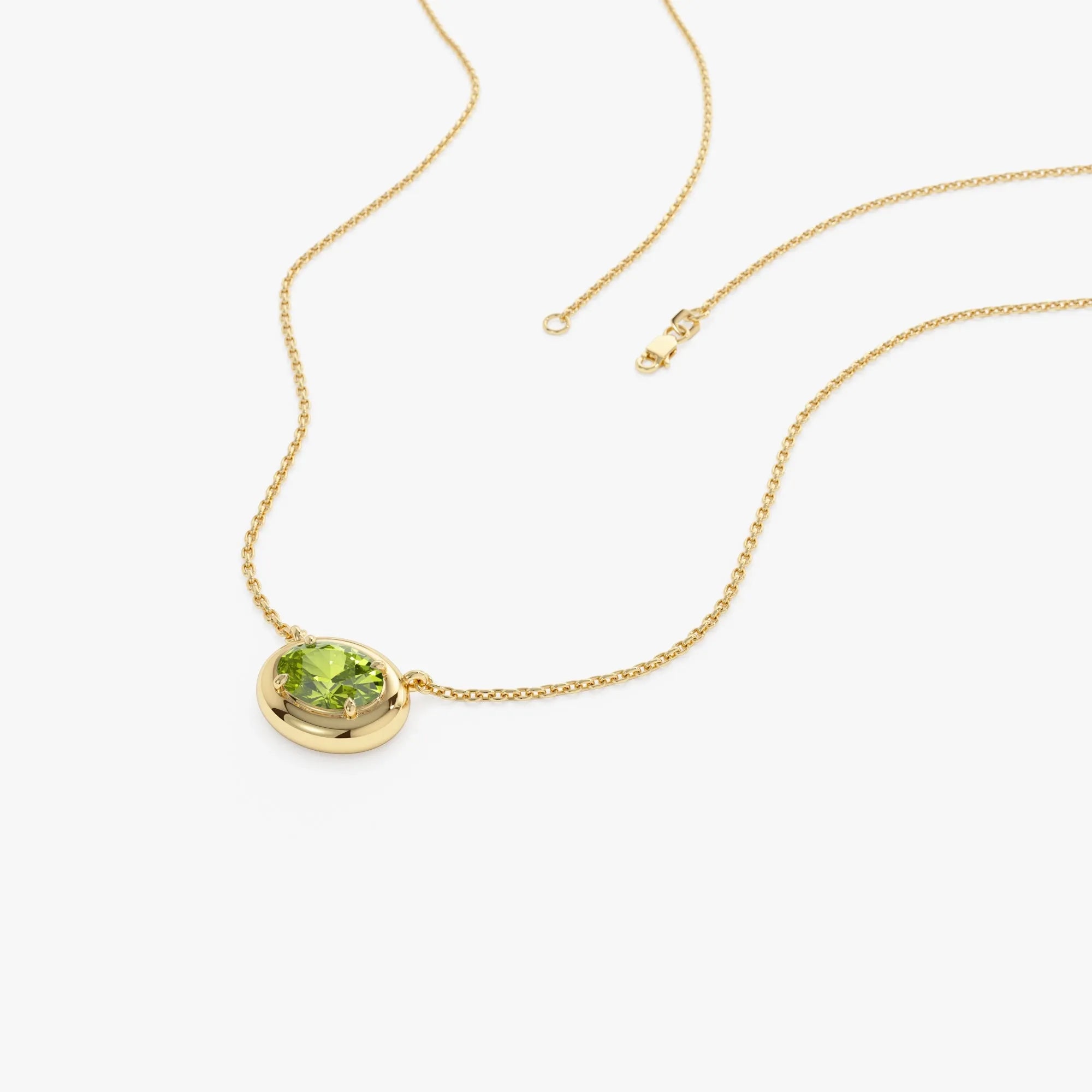 14k Solid Gold Peridot Oval Necklace 0.85 Carat Prong Setting