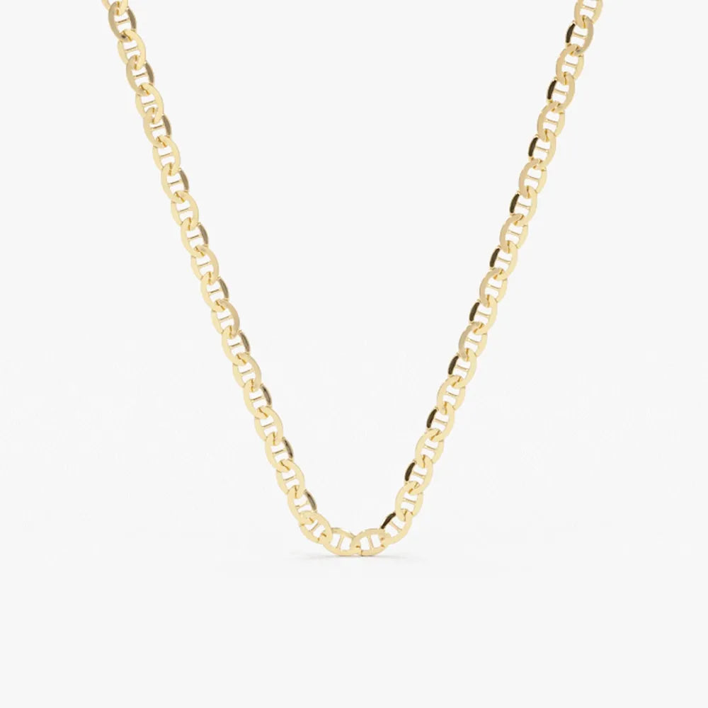 14k Solid Gold Mariner Chain Link Necklace Nautical Style