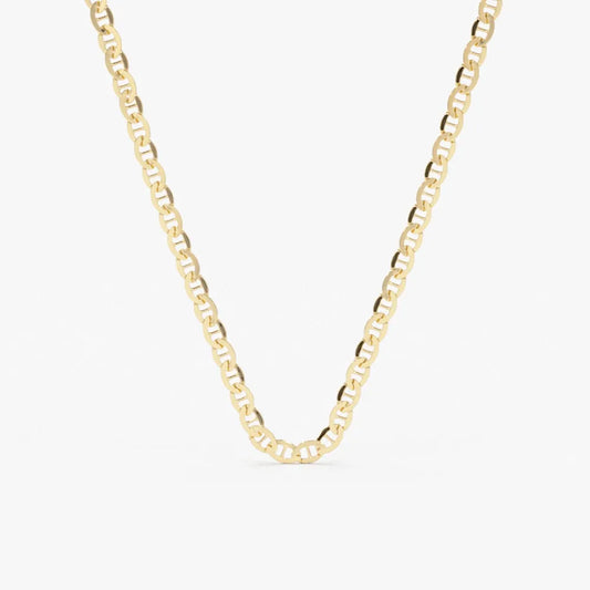 14k Solid Gold Mariner Chain Link Necklace Nautical Style