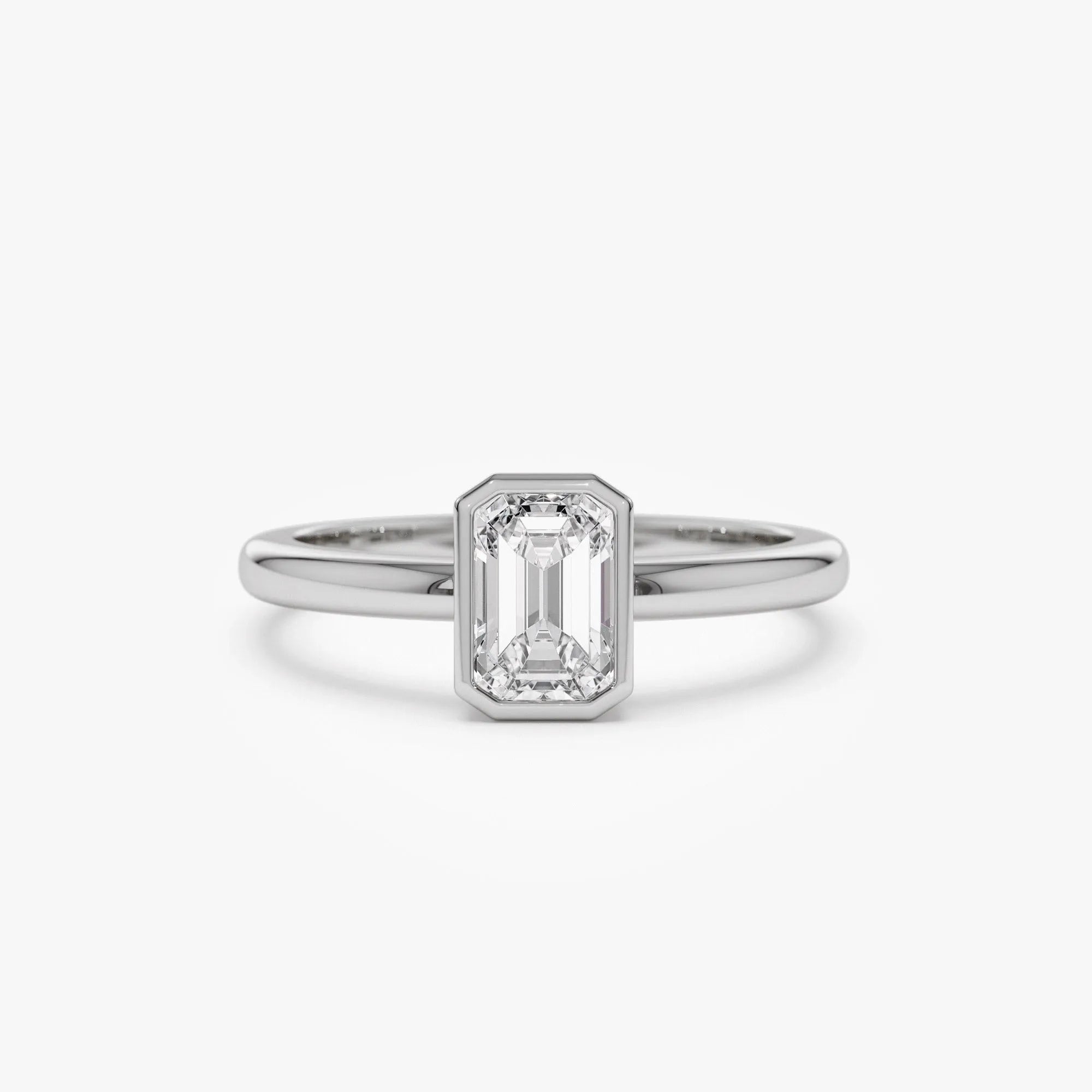 14k Gold Lab Grown Diamond Emerald Cut Bezel Setting Engagement Ring Anna 0.75 to 1.50 ctw