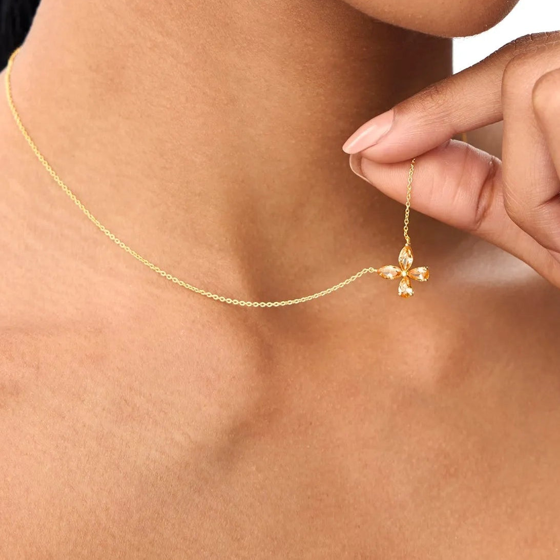 14k Solid Gold Citrine Pear and Marquise Butterfly Necklace 0.90 Carat