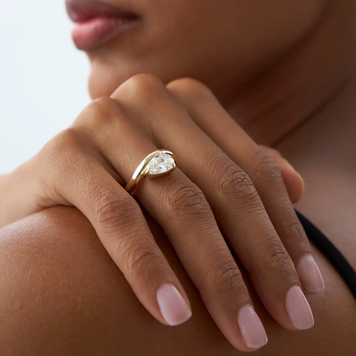 14k Gold 1.55 ctw Lab Grown Diamond Pear Shaped Wave Engagement Ring