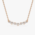 14K Solid Gold Marquise and Round Diamond Slanted Necklace 0.28ctw
