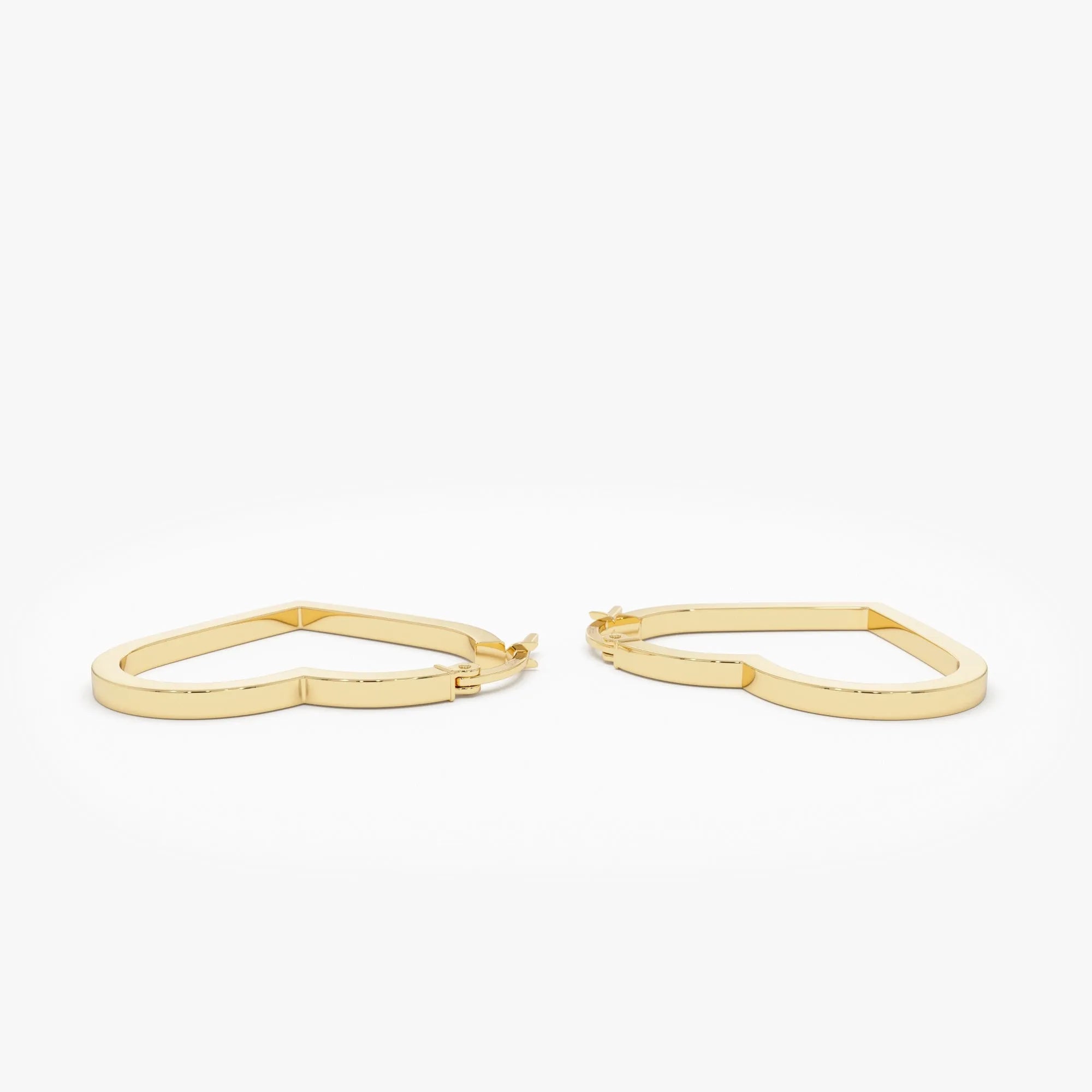 14k Yellow Gold Heart Shaped Hoop Earrings 25mm Inner Diameter 2mm Width
