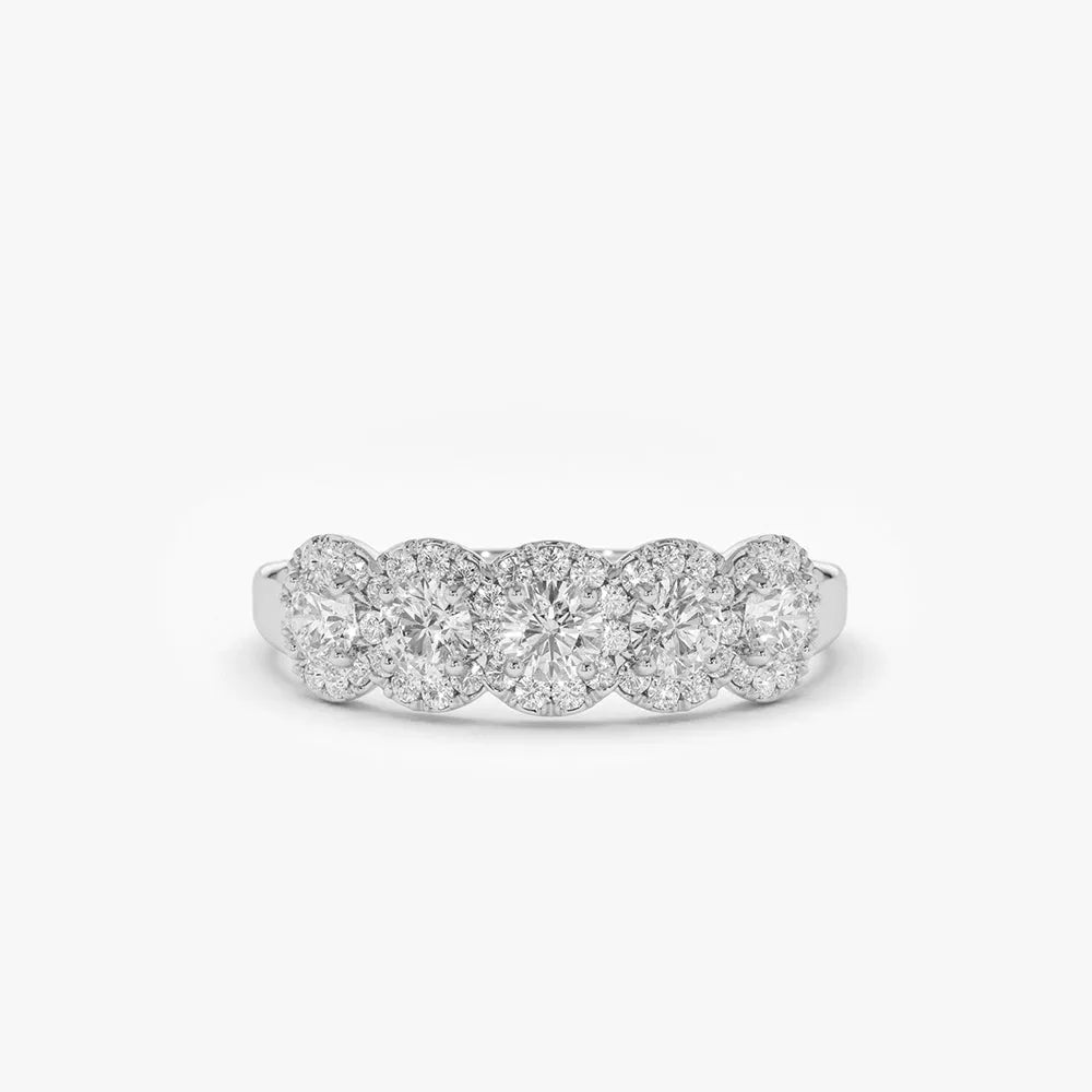 14k Solid Gold Round Cut Diamond Halo Micro Pave Wedding Band 0.52 ctw