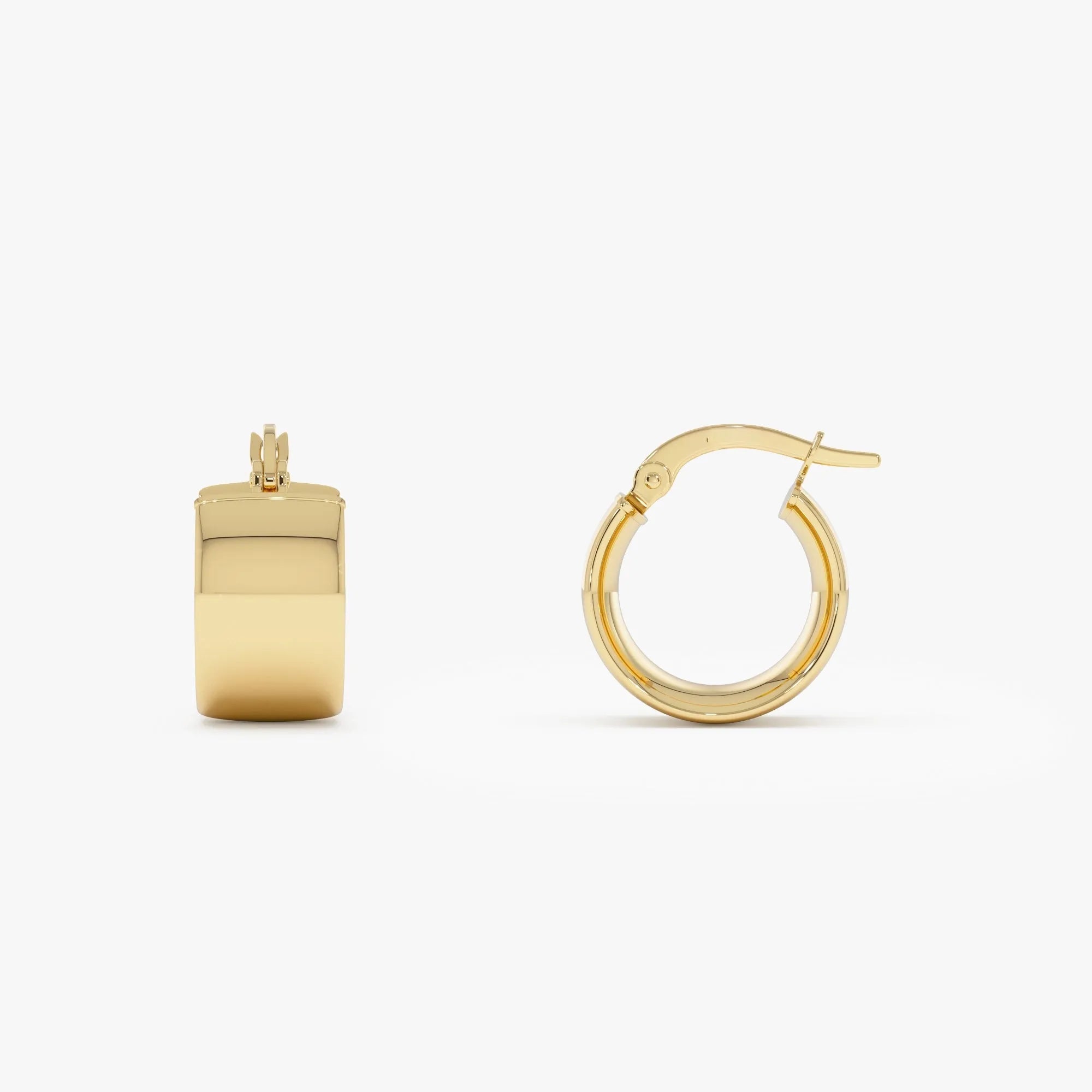 14k Yellow Gold Wide Hoop Earrings 8mm Width 15mm Outer Diameter