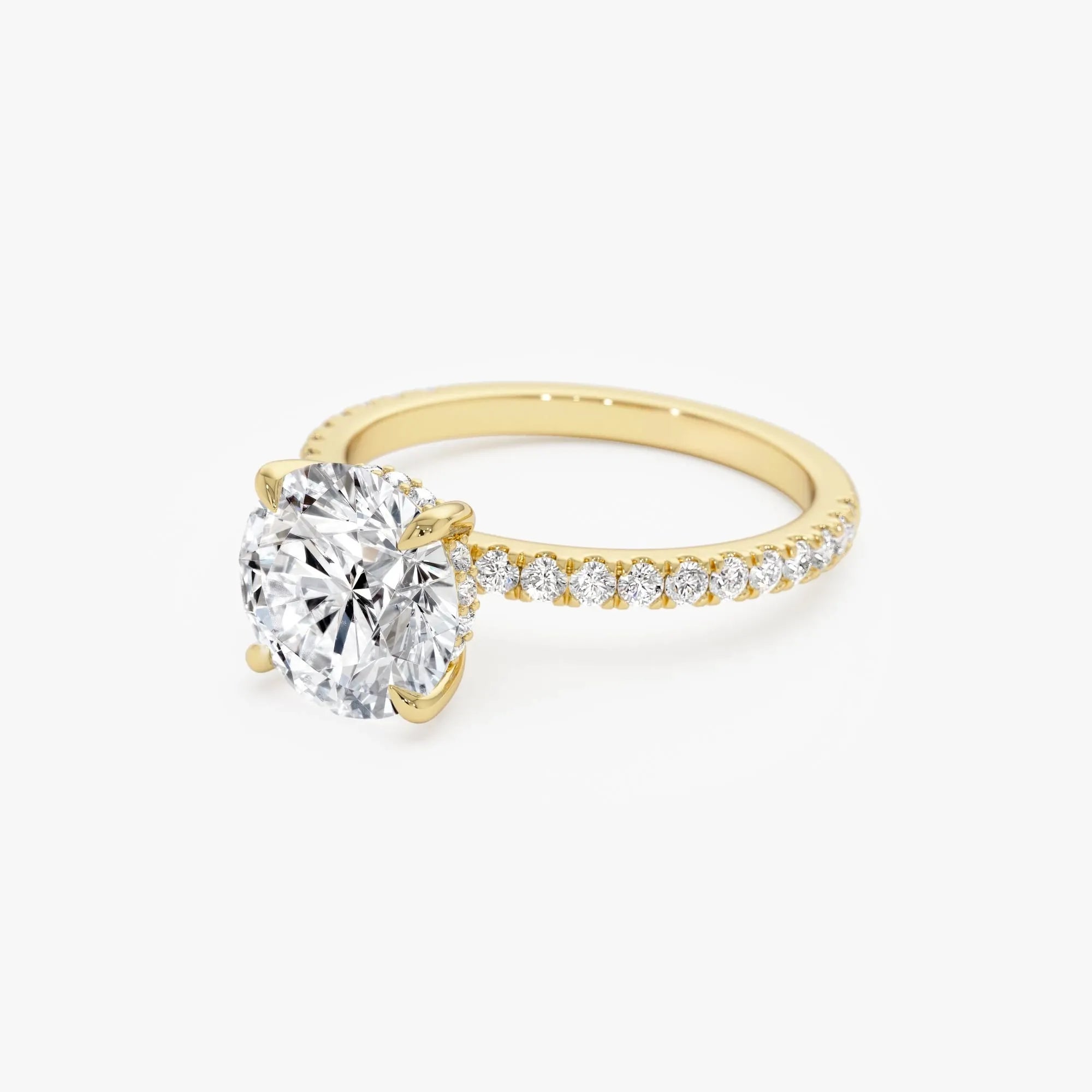 14k Gold Lab Grown Diamond Round Brilliant Engagement Ring Hidden Halo Pavé Setting 2.40 ctw IGI Certified