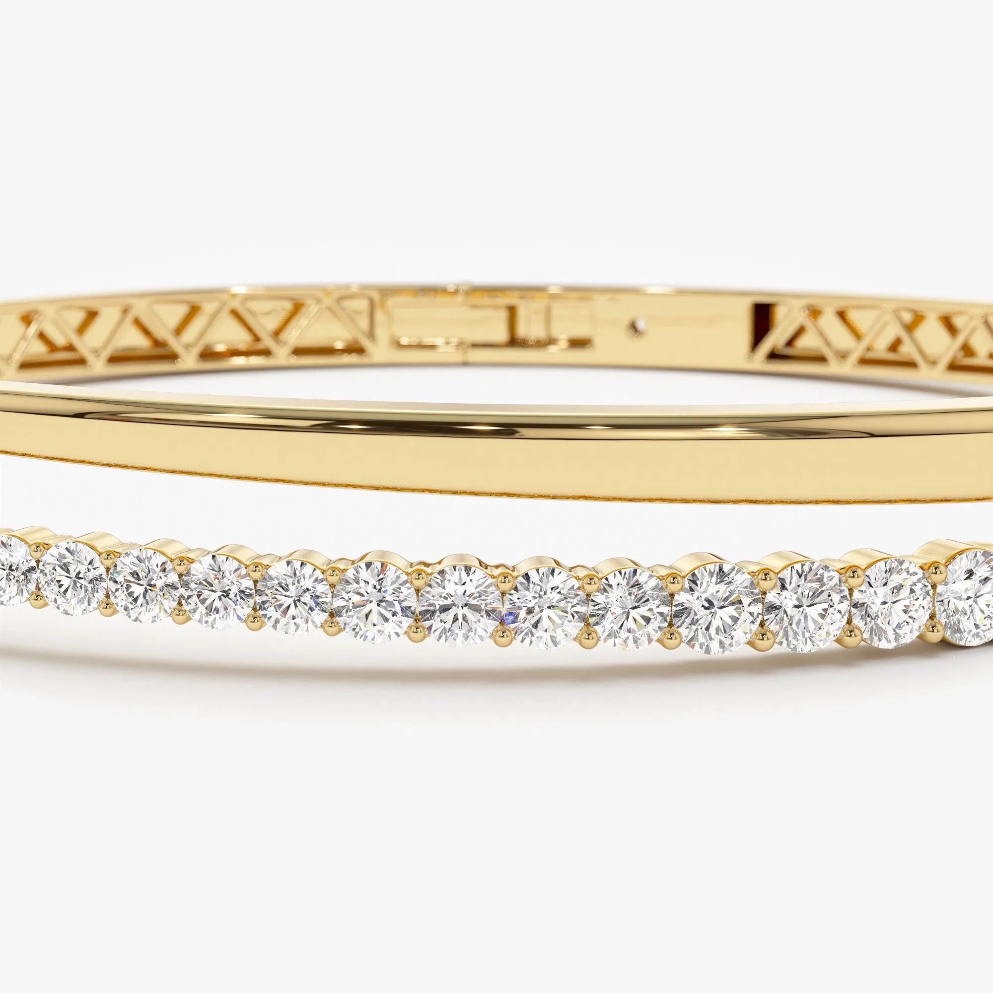 14K Solid Gold 1.05 CTW Round Diamond Crossover Graduating Bangle