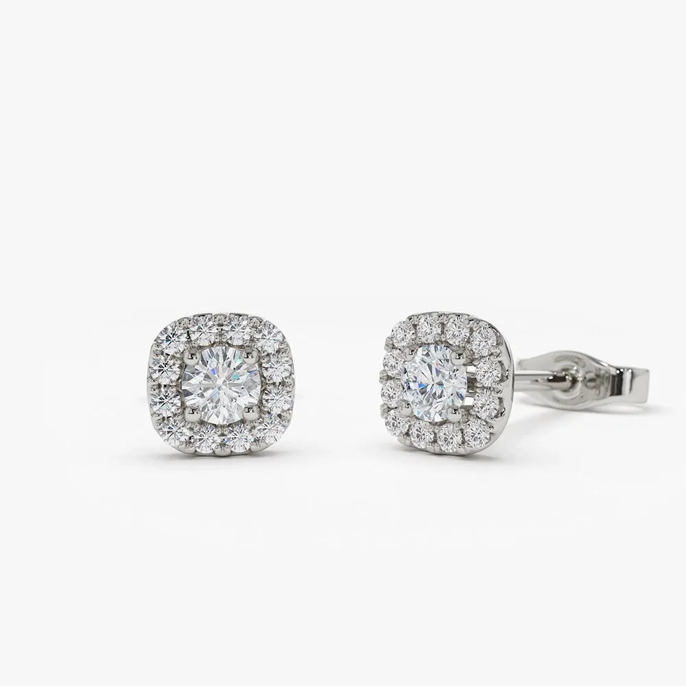 14k Gold Diamond Round Cut Halo Setting Stud Earrings 0.50 ctw