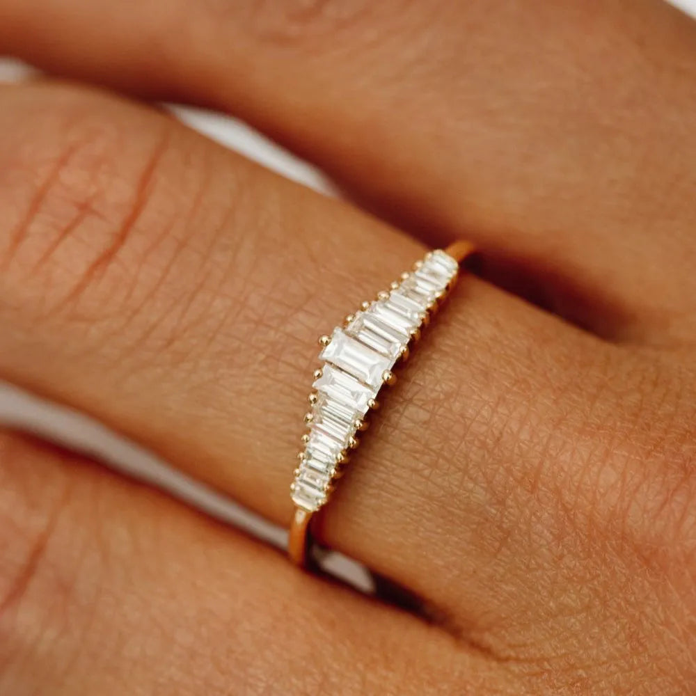 14K Gold Tapered Baguette Diamond Tiara Ring 0.30ctw Prong Setting