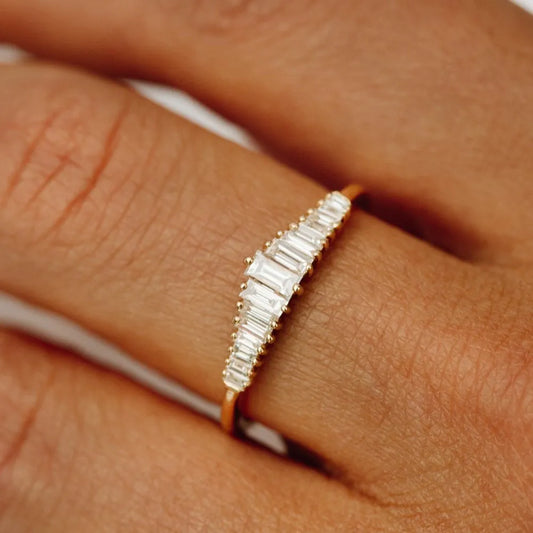 14K Gold Tapered Baguette Diamond Tiara Ring 0.30ctw Prong Setting