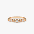 14k Gold Diamond Round Cut Alternating Beads and Bezel Setting Ring 0.50 ctw