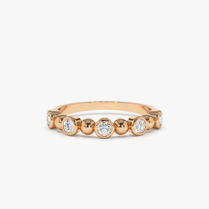 14k Gold Diamond Round Cut Alternating Beads and Bezel Setting Ring 0.50 ctw