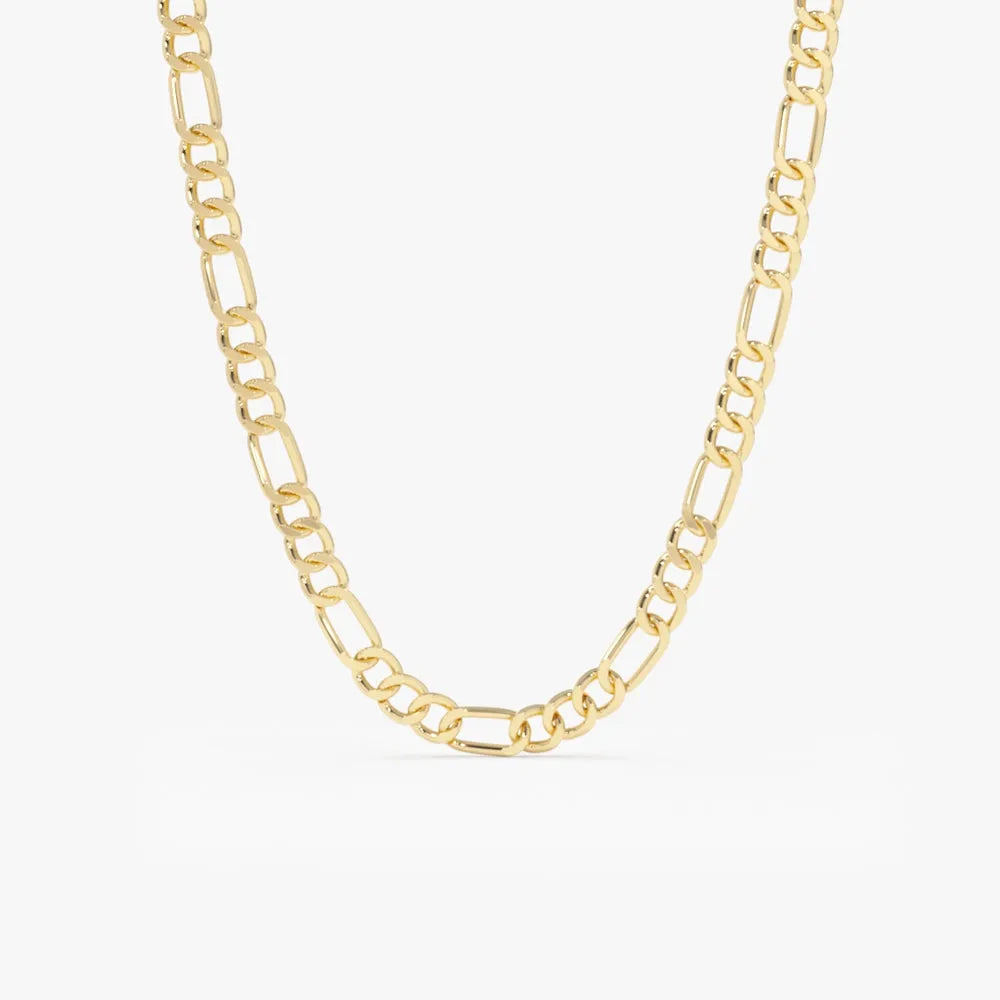 14k Solid Gold Figaro Link Chain Necklace for Layering