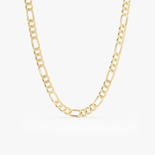 14k Solid Gold Figaro Link Chain Necklace for Layering