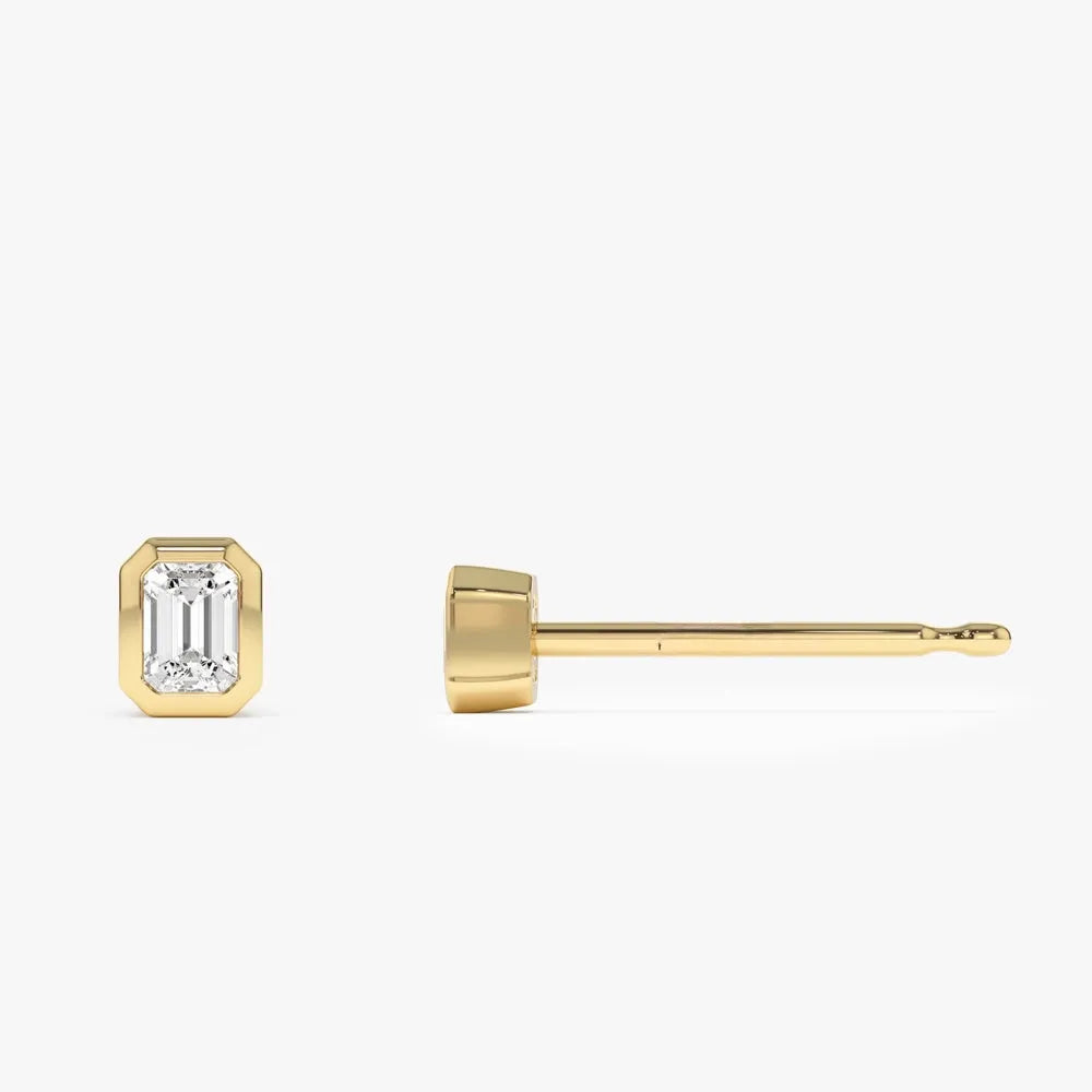 14k Gold Diamond Emerald Cut Bezel Setting Stud Earrings 0.24 ctw