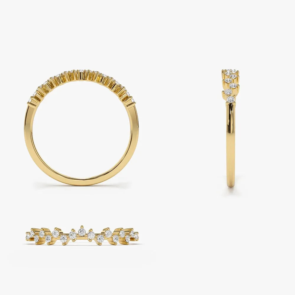14k Gold Round Cut Diamond Zig Zag Half Eternity Micro Prong Wedding Band 0.15 ctw