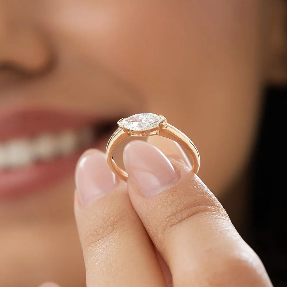 14k Gold 0.75 Carat Marquise Lab Grown Diamond East-West Engagement Ring