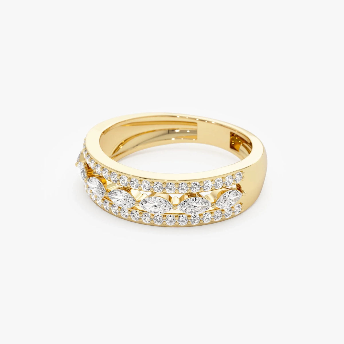 14k Solid Gold Marquise and Round Diamond 0.61 Carat Multi Band Ring