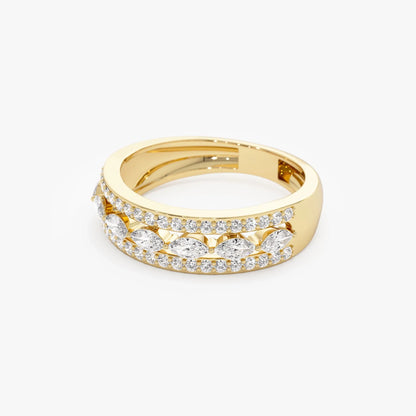 14k Solid Gold Marquise and Round Diamond 0.61 Carat Multi Band Ring