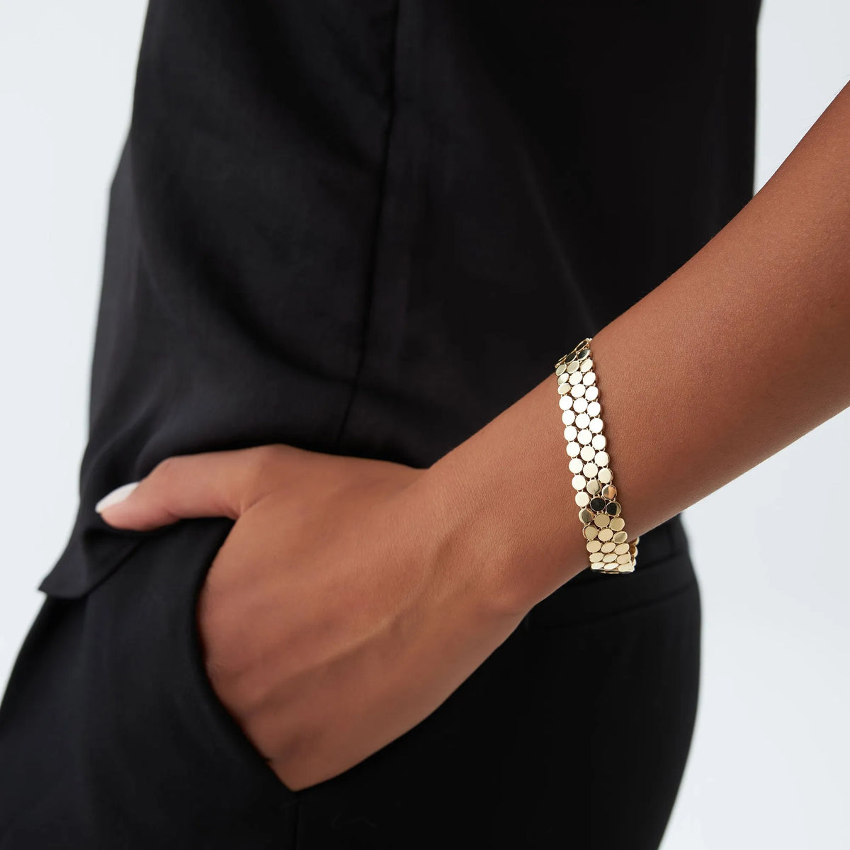 14k Gold Wide Bold Triple Strand Link Bracelet
