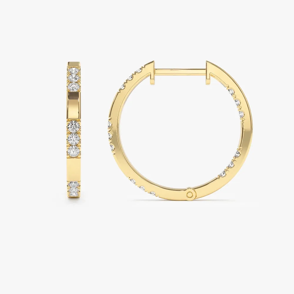 14k Gold Diamond Round Cut Inside Out Hoop Earrings 0.36 ctw