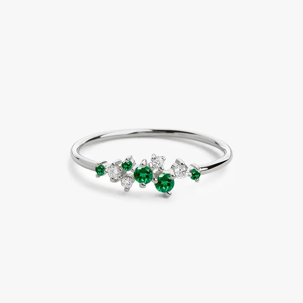 14K Gold Round Emerald and Diamond Cluster Ring 0.35 CTW Prong Setting Handcrafted
