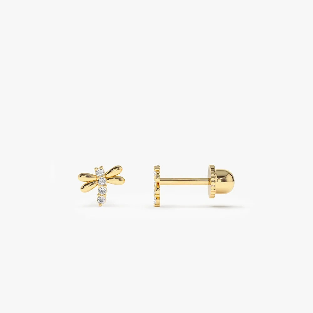 14k Gold Diamond Round Cut Bee Helix Piercing Single Earring 0.04 ctw