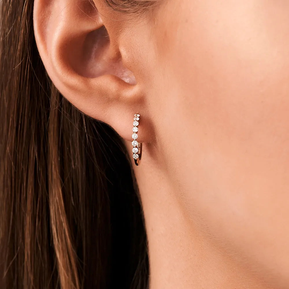 14k Gold Diamond Round Cut Shared Prong Hoop Earrings 0.46 ctw