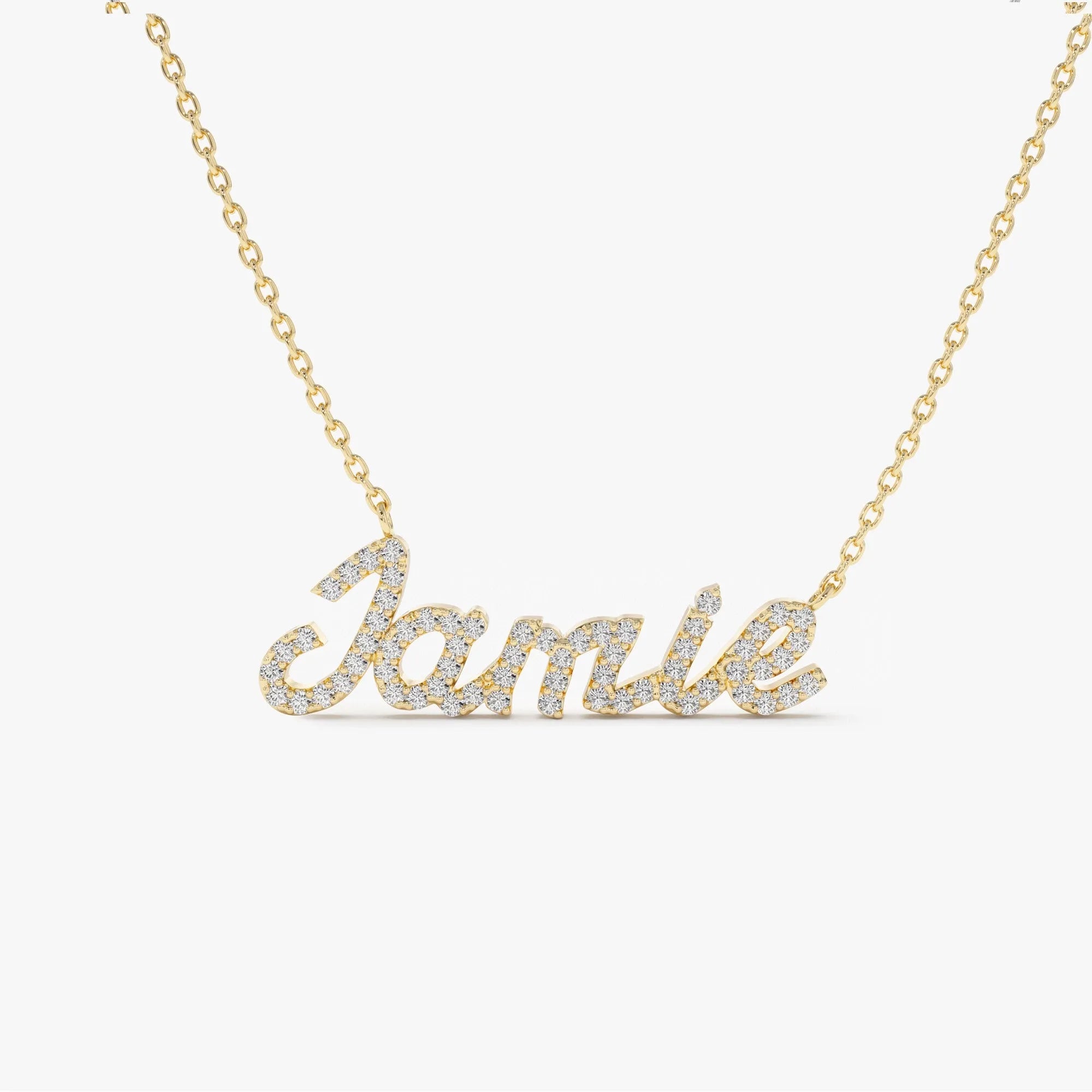 14K Solid Gold Round Diamond Personalized Name Necklace 0.15 CTW Per Letter