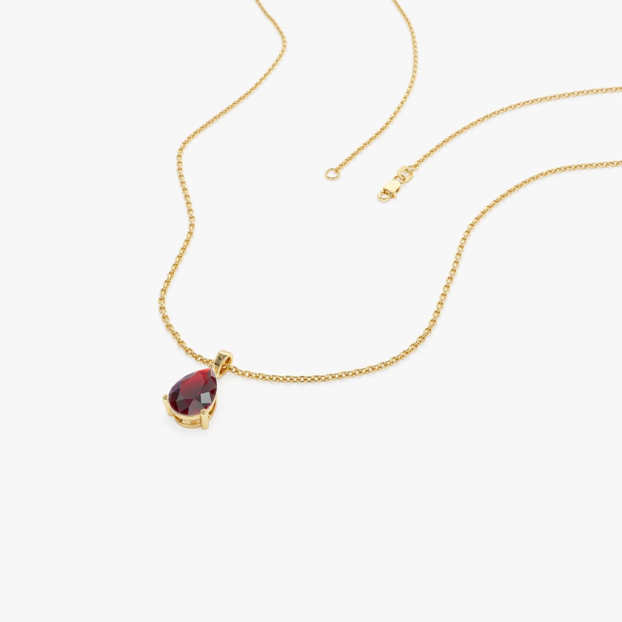 14k Solid Gold Garnet Pear Shaped Solitaire Necklace 0.81 Carat