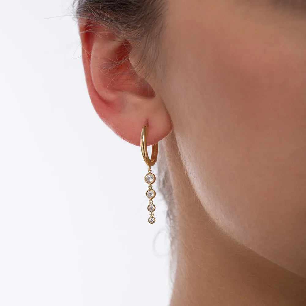 14k Gold Diamond Round Cut Dangling Drop Earrings Bezel Setting 0.45 ctw