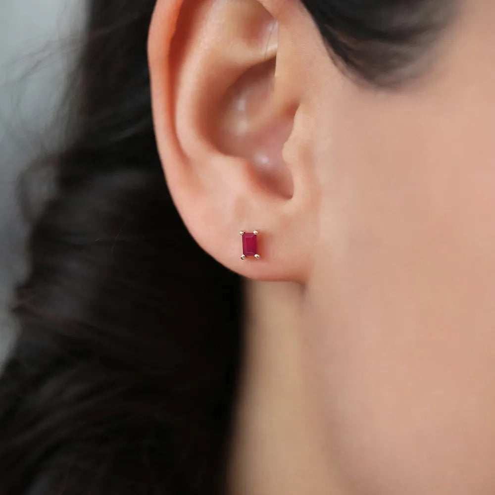 14K Gold Baguette Cut Ruby Prong Setting Stud Earrings 0.50ctw