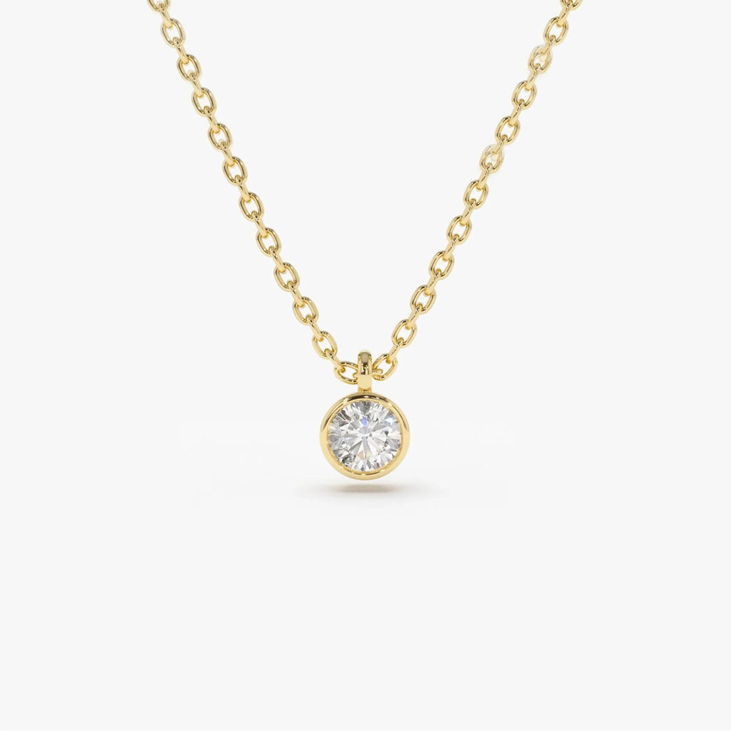 14K Solid Gold Round Diamond Solitaire Pendant Necklace Bezel Set 0.50ctw