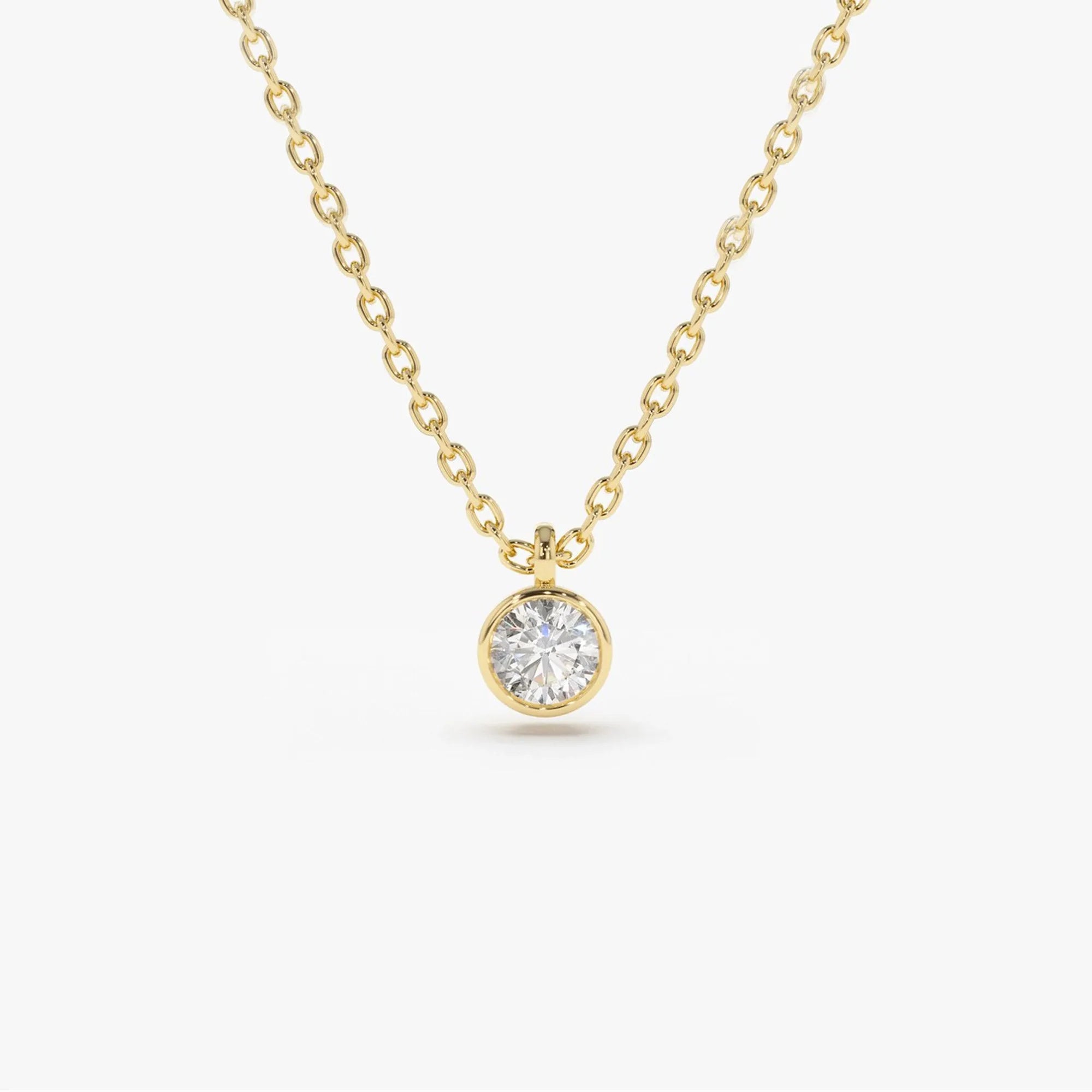 14K Solid Gold Round Diamond Solitaire Pendant Necklace Bezel Set 0.50ctw