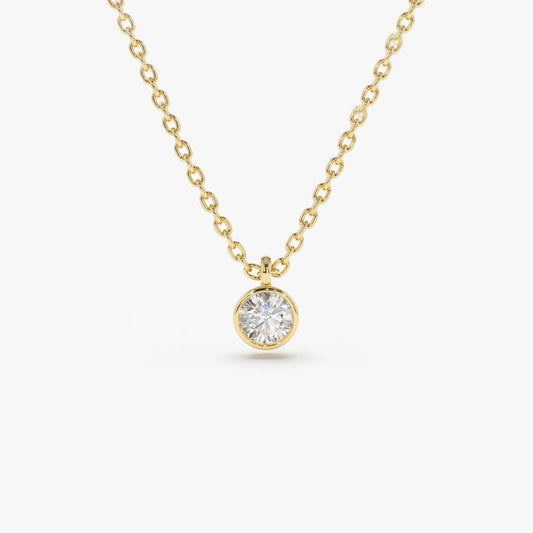 14K Solid Gold Round Diamond Solitaire Pendant Necklace Bezel Set 0.50ctw