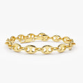 14k Gold Thick Puffed Mariner Link Bracelet with Lobster Claw Clasp