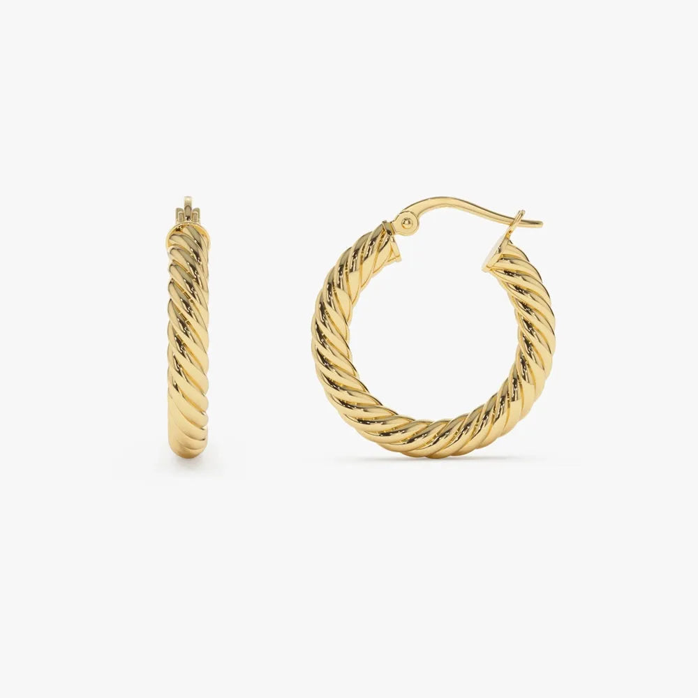 14k Gold Twist Rope Round Hoop Earrings 25mm Outer Diameter 3.25mm Width