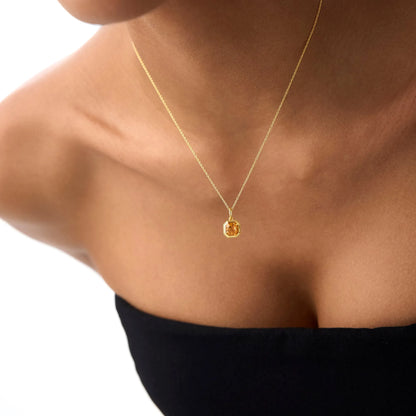 14k Solid Gold Citrine Asscher Cut Necklace 0.97 Carat Bezel Setting