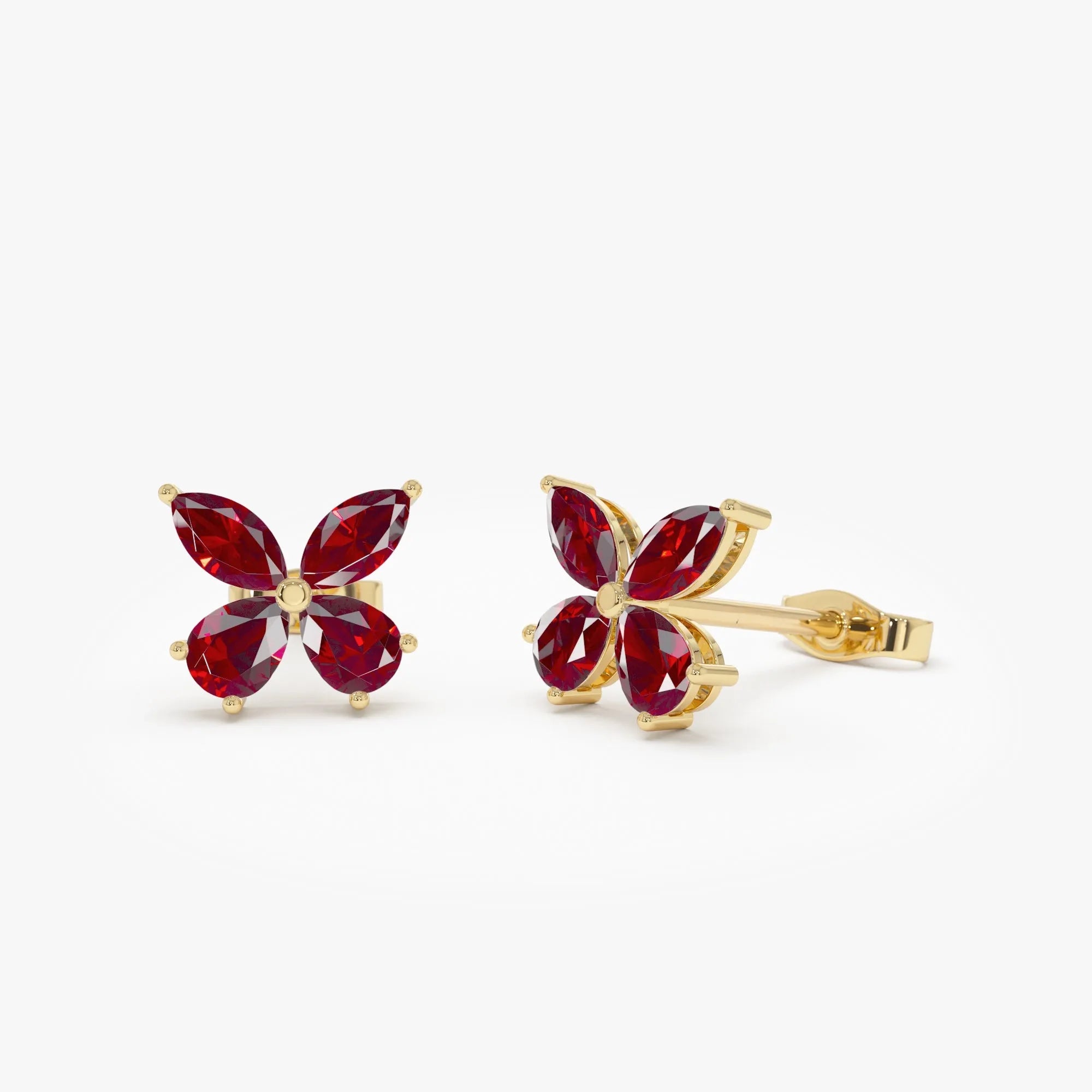 14K Solid Gold Marquise and Pear Cut Garnet Butterfly Stud Earrings 1.75ctw