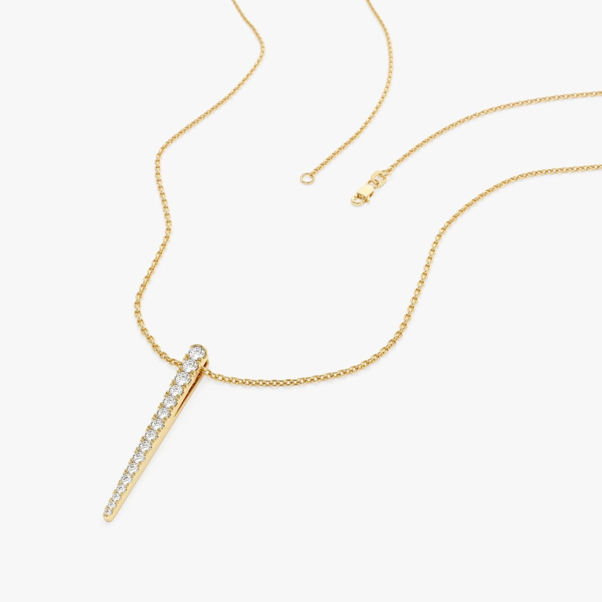 14K Solid Gold 0.23 CTW Round Diamond Tapered Bar Necklace