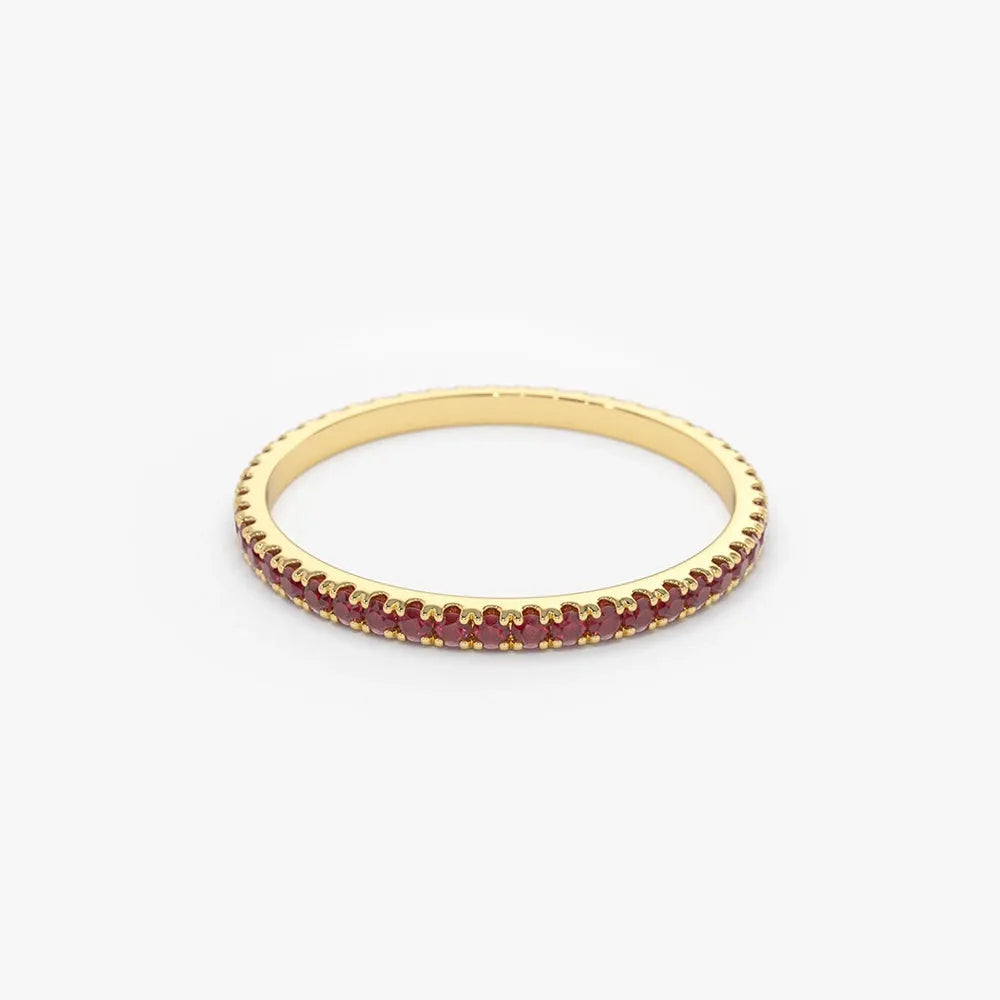 14k Gold Ruby Round Cut Eternity Band Ring Micro-Pave 0.30 ctw