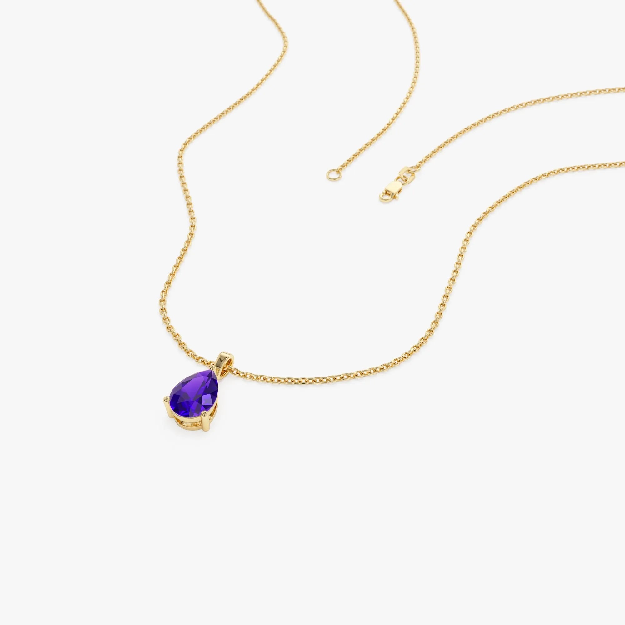14k Solid Gold Amethyst Pear Shaped Solitaire Necklace 0.55 Carat