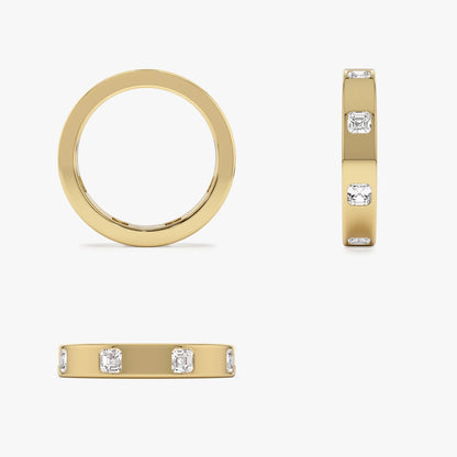 14K Solid Gold Asscher Cut Diamond 0.95 Carat Full Eternity Flush Setting Band