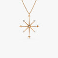 14K Solid Gold 0.11 CTW Round Diamond Compass Charm Necklace