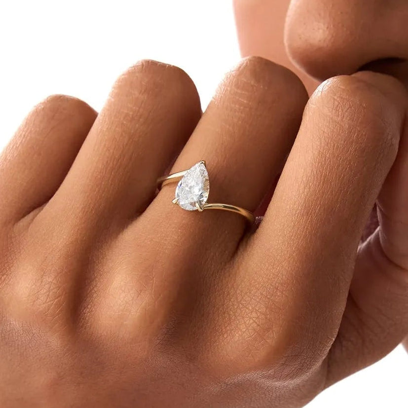 1.00 Ctw 14k Gold Pear Shape Lab Grown Diamond S Setting Engagement Ring