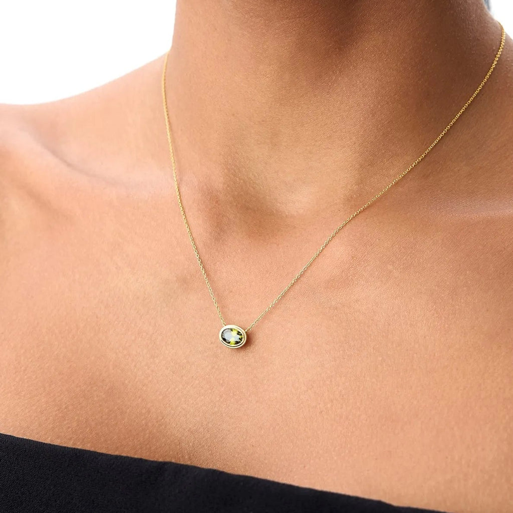 14k Solid Gold Peridot Oval Necklace 0.90 Carat Bezel Setting