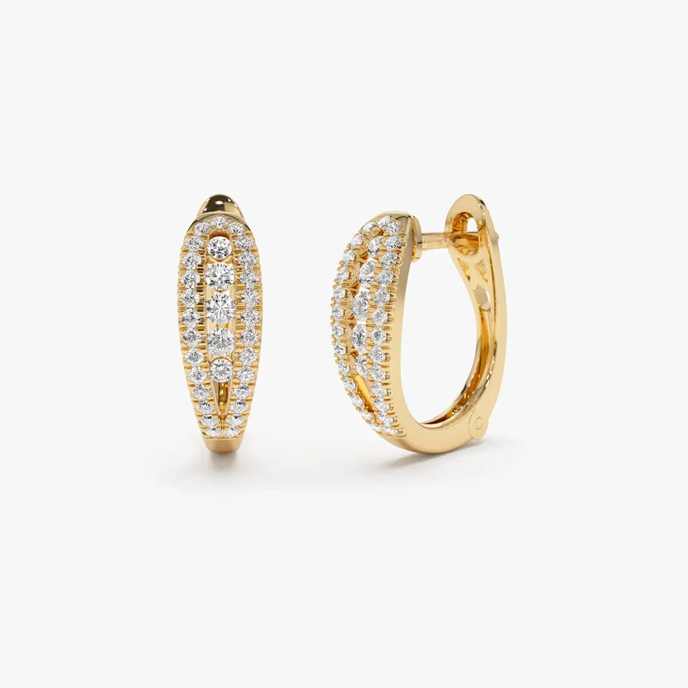 14k Gold Diamond Round Cut Huggie Earrings 0.43 ctw