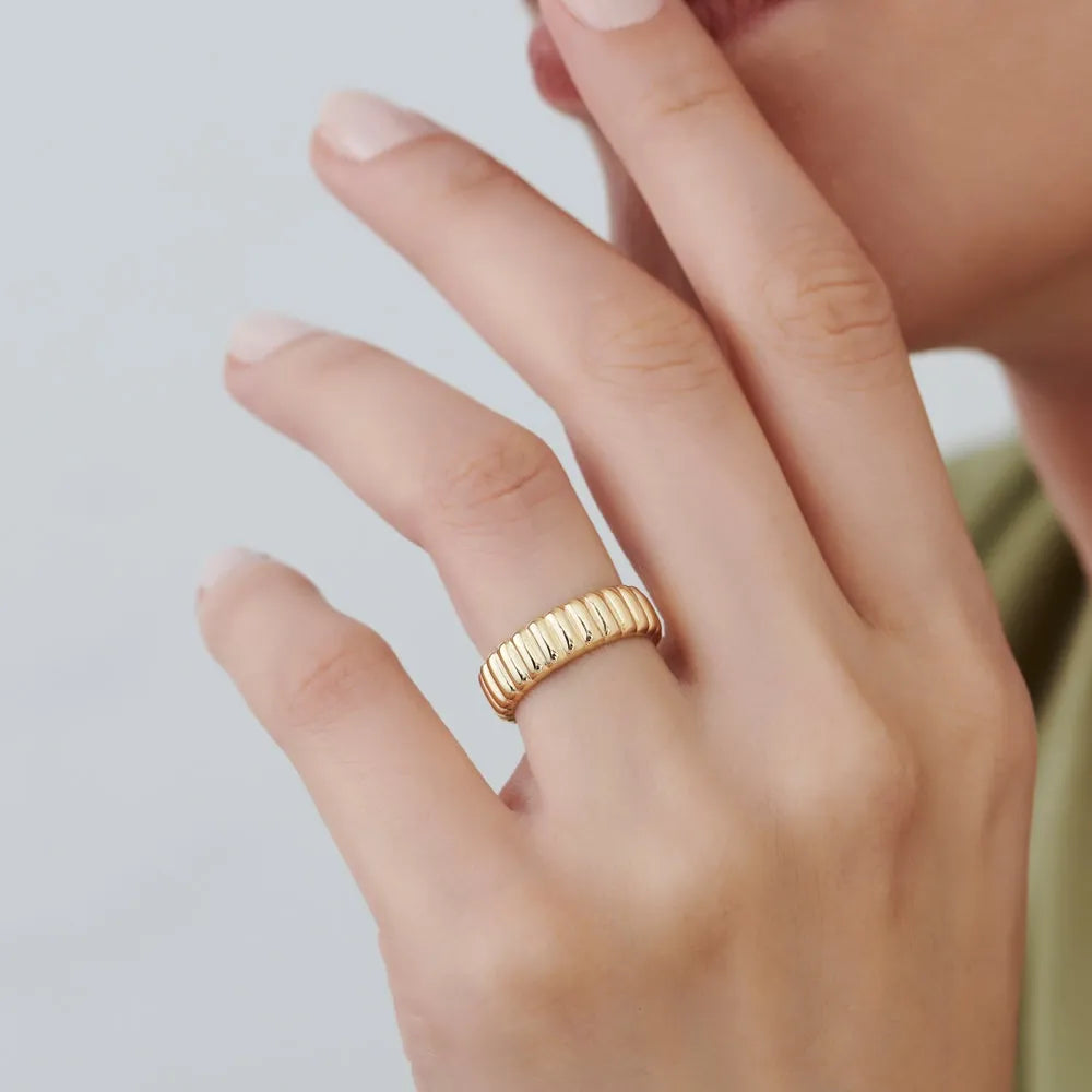 14K Solid Gold Bold Dome Statement Minimalist Band Ring